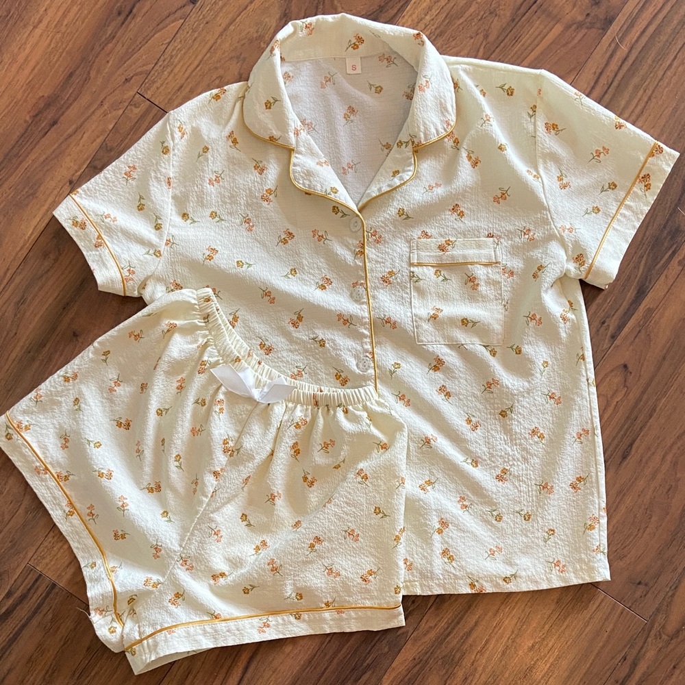 SHEIN Yellow Floral Pajama Set